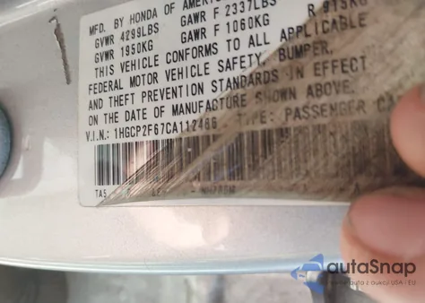 2012 Honda Accord 2.4 Se from USA, damaged, VIN 1HGCP2F67CA112486